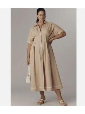 Exquise Tobie Shirt Dress-NWT-Beige White Stripe-XL Petite